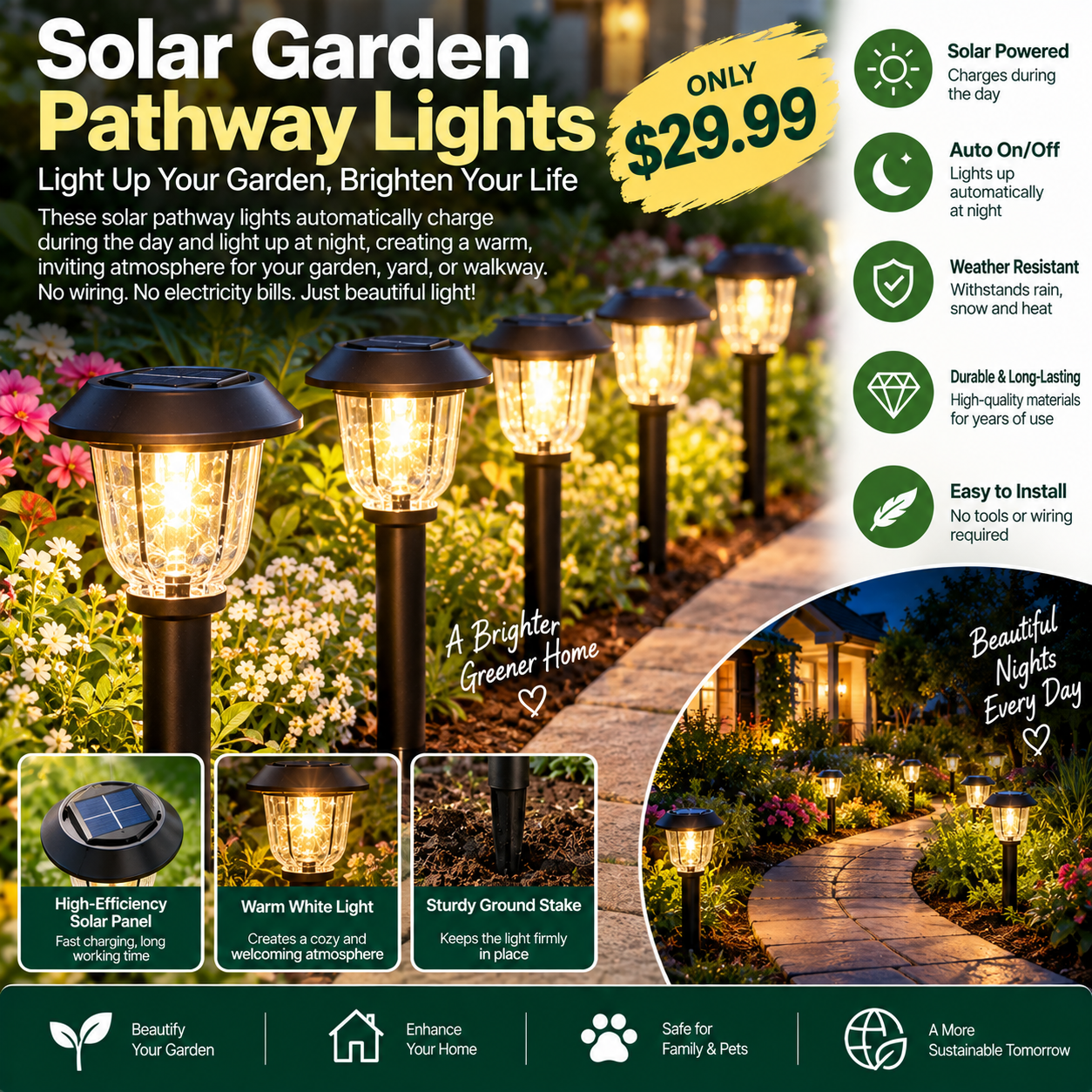 Solar Garden Pathway Lights – Warm Outdoor Lighting for Your Yard